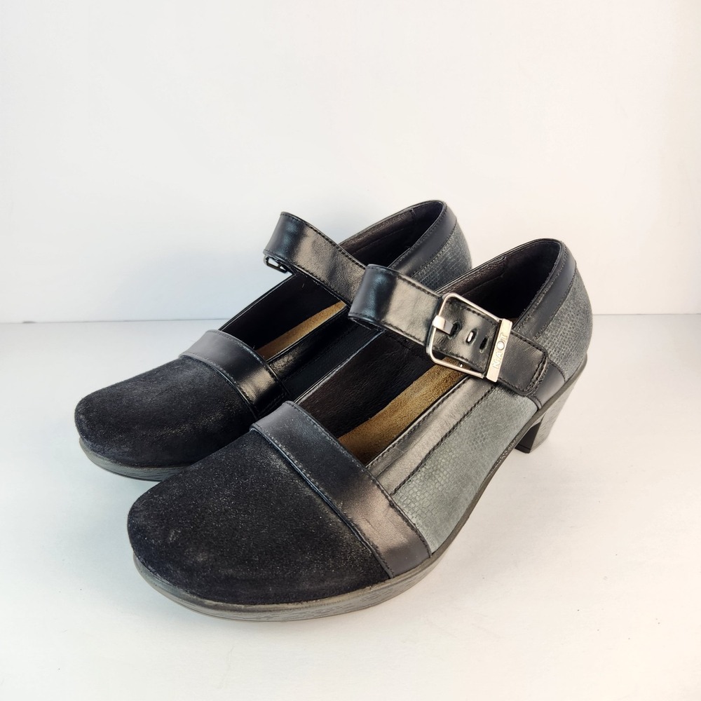 Naot Dashing Suede/Leather Women's Mary Jane Shoes Black/Gray Size 37 (L6)